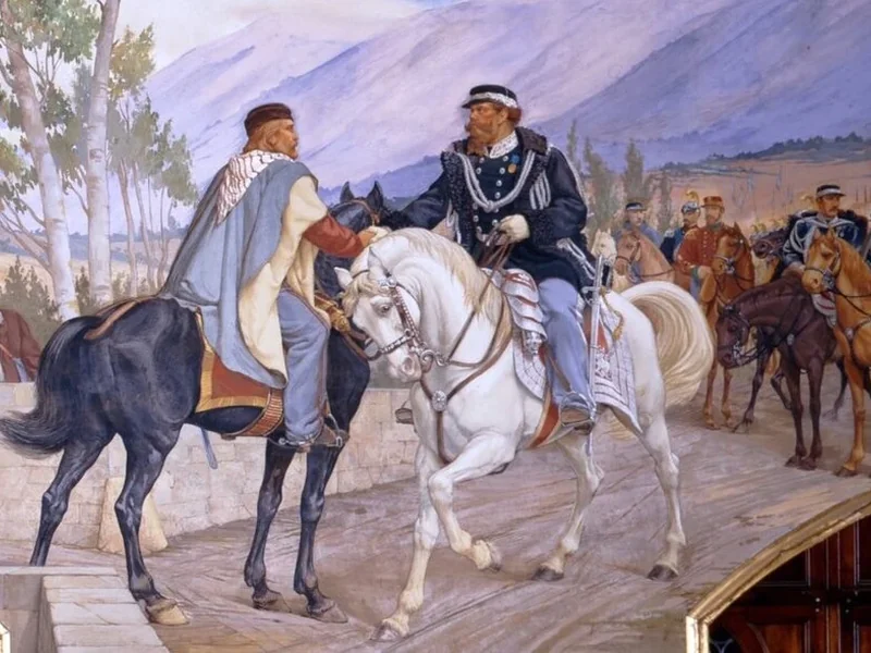 1852-Pietro Aldi - Incontro tra Giuseppe Garibaldi e Vittorio Emanuele II sul ponte di Teano il 26 ottobre 1860.